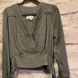 Anthropologie Olive Boho Smocked Faux Wrap Blouse Empire Waist Size S Details!